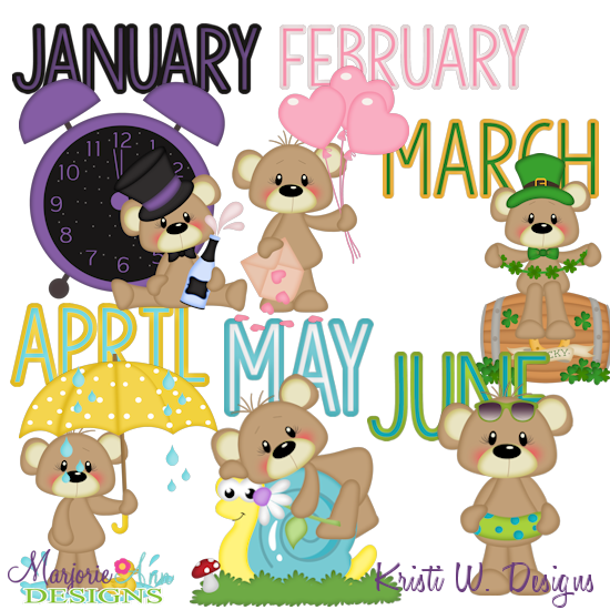 Calendar Bears January-June SVG Cutting Files Includes Clipart - Click Image to Close